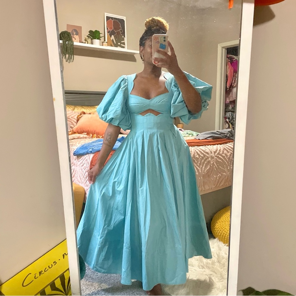 NWT Farm Rio Cotton Cutout Puff Sleeve Midi Dress